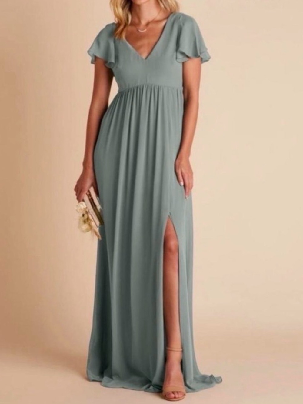 Birdy Grey Hannah Chiffon Maxi Dress Sea Glass Sz XXL Bridesmaid Formal Wedding